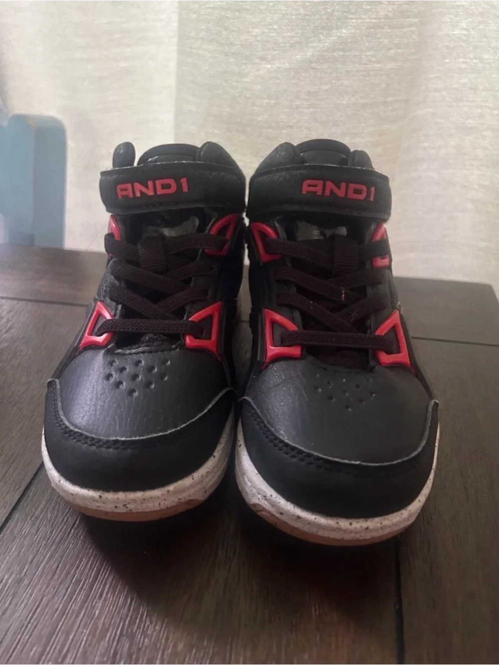 Kids High-Top Athletic Sneakers in Black & Red